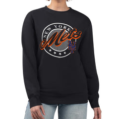 New York Mets G-III 4Her by Carl Banks Women's Pinstripe Circle Team Fleece Pullover Sweatshirt - Black Pullover