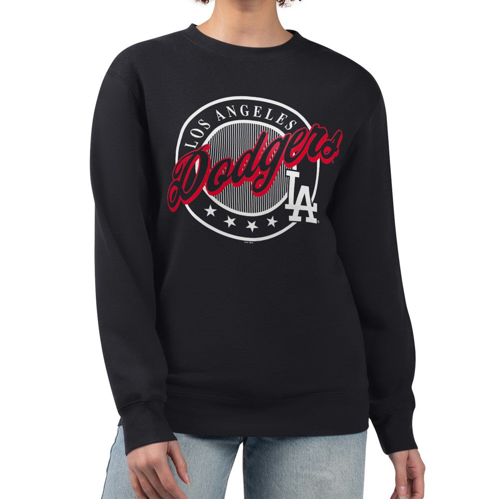 Los Angeles Dodgers G-III 4Her by Carl Banks Women's Pinstripe Circle Team Fleece Pullover Sweatshirt - Black Pullover