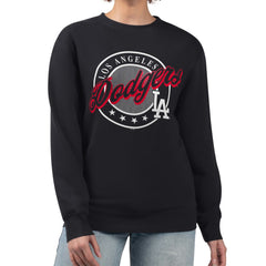 Los Angeles Dodgers G-III 4Her by Carl Banks Women's Pinstripe Circle Team Fleece Pullover Sweatshirt - Black Pullover
