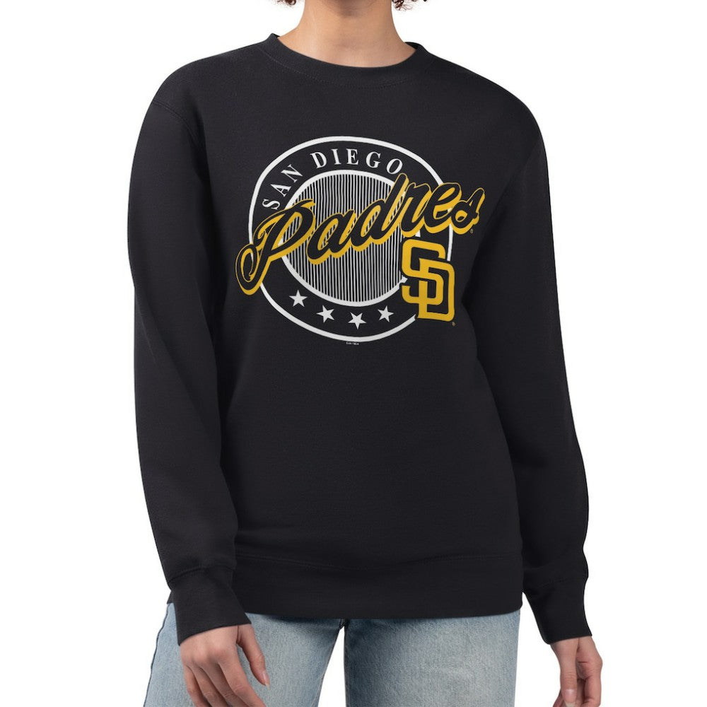 San Diego Padres G-III 4Her by Carl Banks Women's Pinstripe Circle Team Fleece Pullover Sweatshirt - Black Pullover