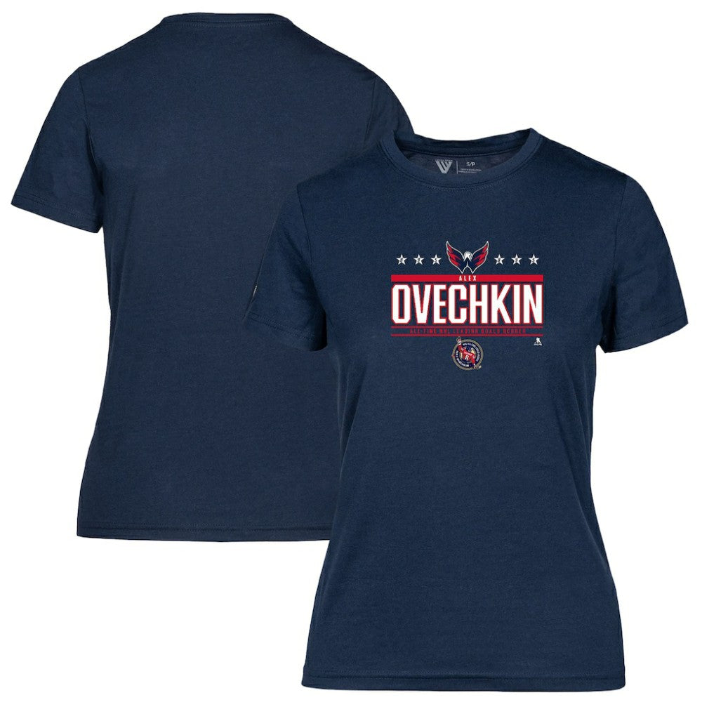 NHL Alexander Ovechkin Washington Capitals Levelwear Women's NHL All-Time Leading Goal Scorer Milestone Stars Name & Number Maddox T-Shirt - Navy