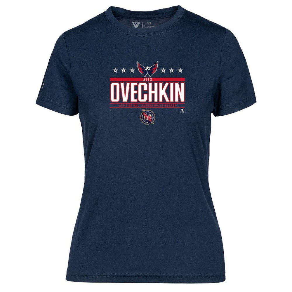 NHL Alexander Ovechkin Washington Capitals Levelwear Women's NHL All-Time Leading Goal Scorer Milestone Stars Name & Number Maddox T-Shirt - Navy