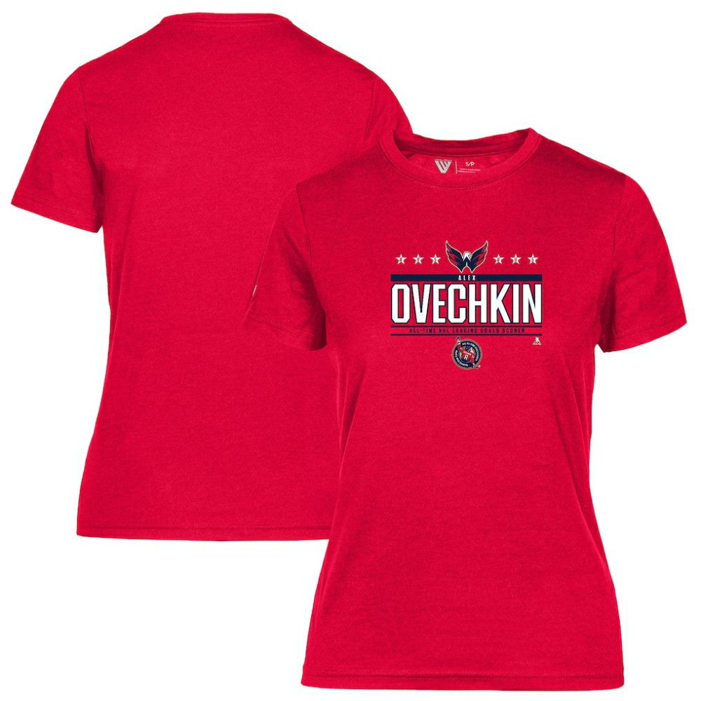 NHL Alexander Ovechkin Washington Capitals Levelwear Women's NHL All-Time Leading Goal Scorer Milestone Stars Name & Number Maddox T-Shirt - Red
