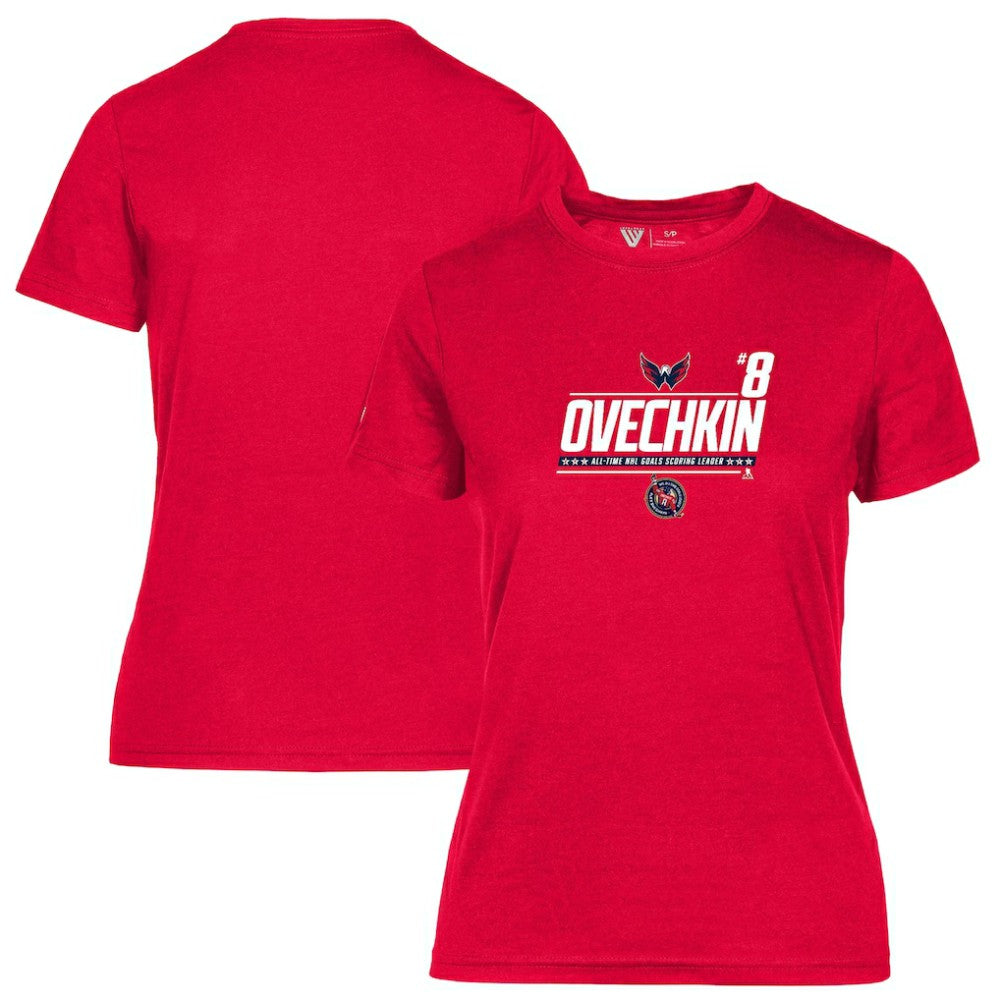 NHL Alexander Ovechkin Washington Capitals Levelwear Women's NHL All-Time Leading Goal Scorer Milestone Name & Number Maddox T-Shirt - Red
