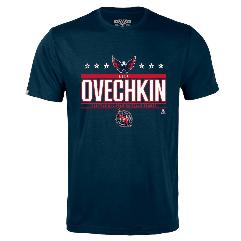 NHL Alexander Ovechkin Washington Capitals Levelwear NHL All-Time Leading Goal Scorer Milestone Stars Name & Number Richmond T-Shirt - Navy