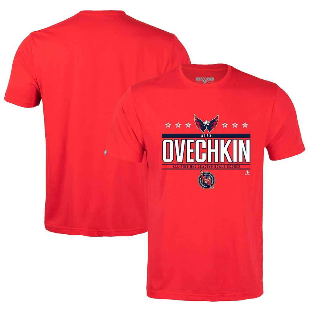 NHL Alexander Ovechkin Washington Capitals Levelwear NHL All-Time Leading Goal Scorer Milestone Stars Name & Number Richmond T-Shirt - Red