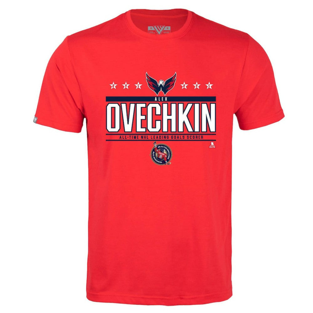 NHL Alexander Ovechkin Washington Capitals Levelwear NHL All-Time Leading Goal Scorer Milestone Stars Name & Number Richmond T-Shirt - Red