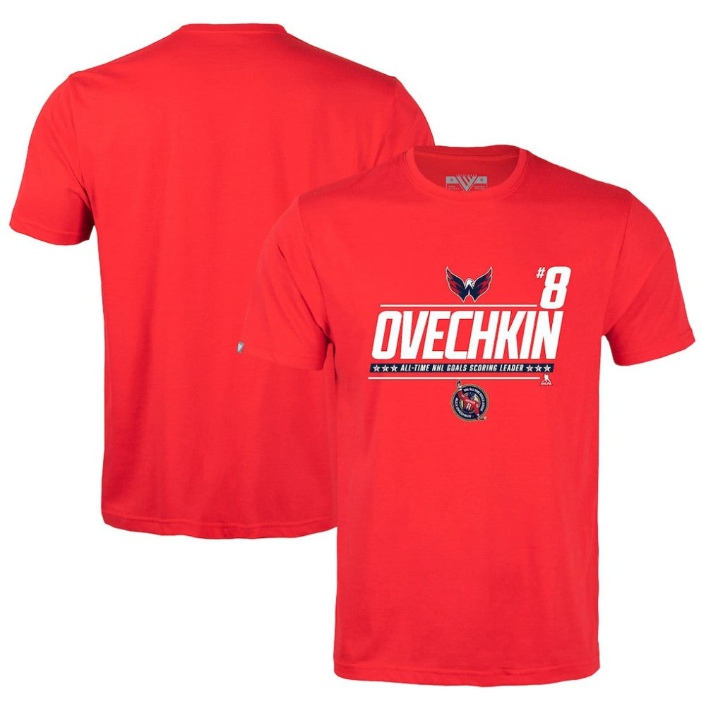 NHL Alexander Ovechkin Washington Capitals Levelwear NHL All-Time Leading Goal Scorer Milestone Name & Number Richmond T-Shirt - Red