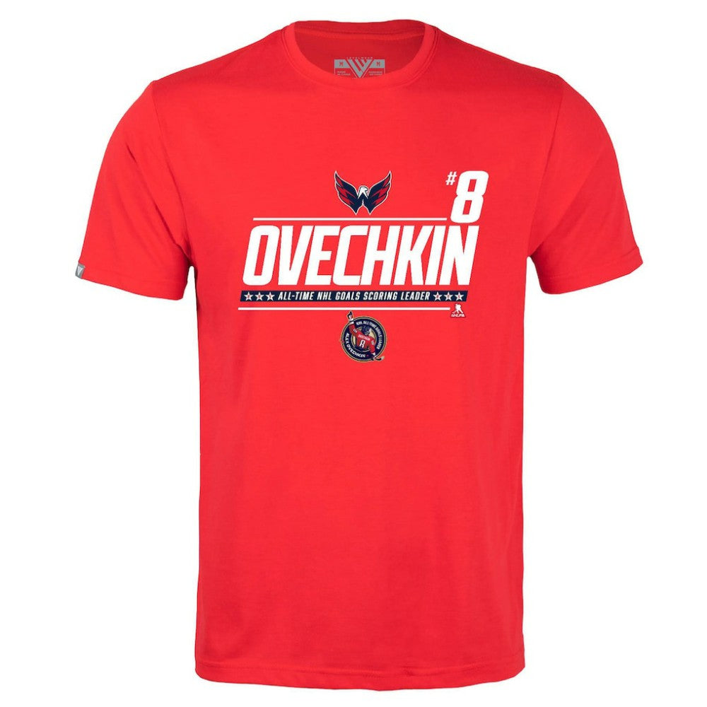 NHL Alexander Ovechkin Washington Capitals Levelwear NHL All-Time Leading Goal Scorer Milestone Name & Number Richmond T-Shirt - Red