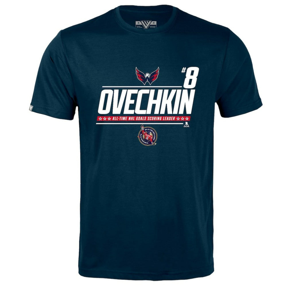 NHL Alexander Ovechkin Washington Capitals Levelwear NHL All-Time Leading Goal Scorer Milestone Name & Number Richmond T-Shirt - Navy