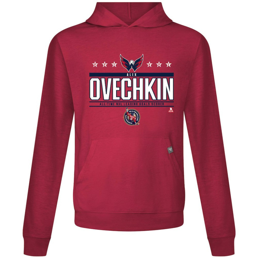 NHL Alexander Ovechkin Washington Capitals Levelwear NHL All-Time Leading Goal Scorer Milestone Stars Name & Number Relay Pullover Hoodie - Red