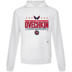 NHL Alexander Ovechkin Washington Capitals Levelwear NHL All-Time Leading Goal Scorer Milestone Stars Name & Number Relay Pullover Hoodie - White