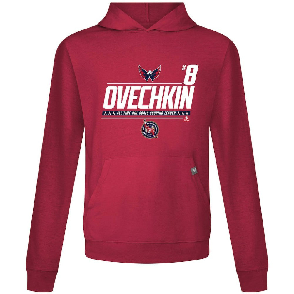 NHL Alexander Ovechkin Washington Capitals Levelwear NHL All-Time Leading Goal Scorer Milestone Name & Number Relay Pullover Hoodie - Red