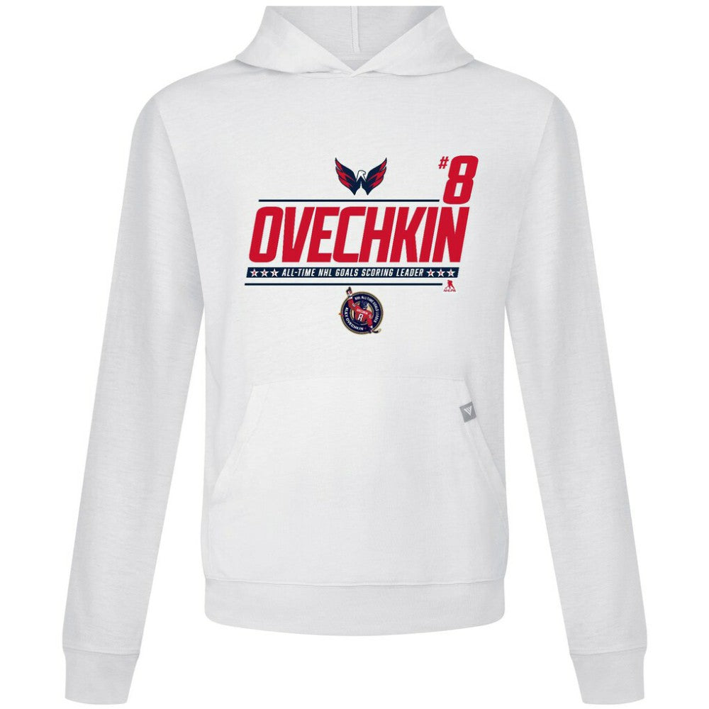 NHL Alexander Ovechkin Washington Capitals Levelwear NHL All-Time Leading Goal Scorer Milestone Name & Number Relay Pullover Hoodie - White
