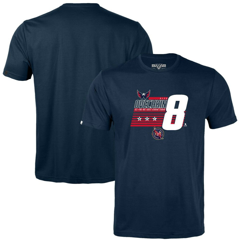NHL Alexander Ovechkin Washington Capitals Levelwear Youth NHL All-Time Leading Goal Scorer Milestone Stripes Name & Number Little Richmond T-Shirt - Navy