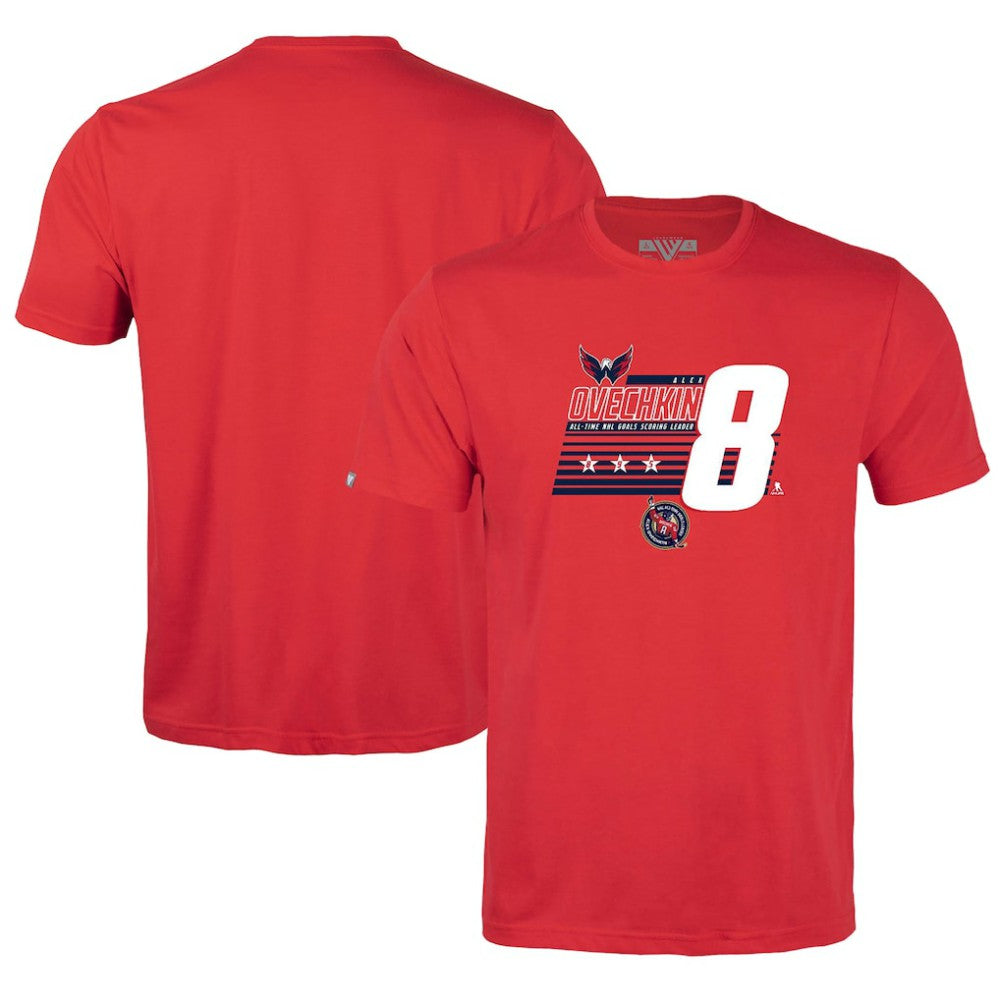 NHL Alexander Ovechkin Washington Capitals Levelwear Youth NHL All-Time Leading Goal Scorer Milestone Stripes Name & Number Little Richmond T-Shirt - Red