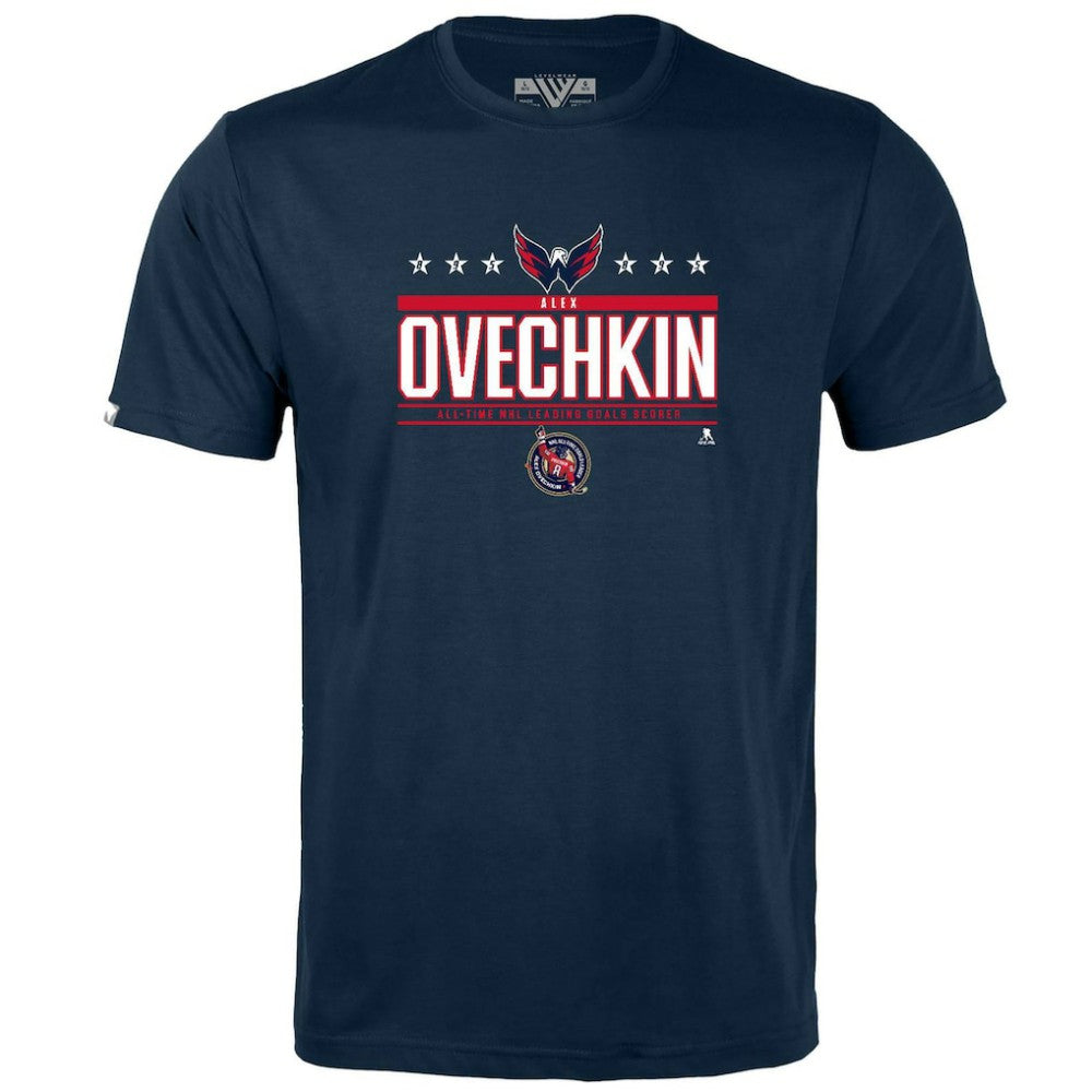 NHL Alexander Ovechkin Washington Capitals Levelwear Youth NHL All-Time Leading Goal Scorer Milestone Stars Name & Number Little Richmond T-Shirt - Navy