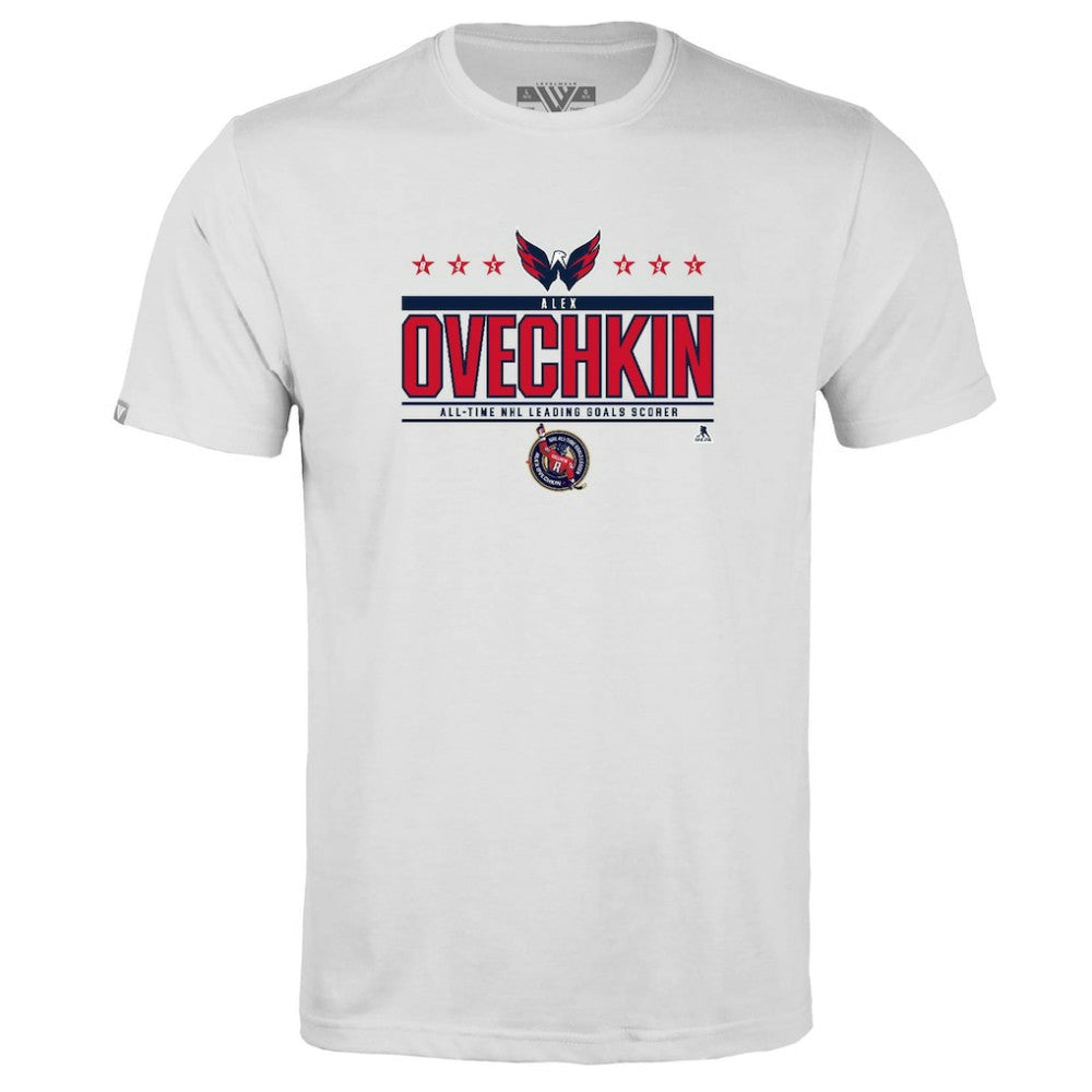 NHL Alexander Ovechkin Washington Capitals Levelwear Youth NHL All-Time Leading Goal Scorer Milestone Stars Name & Number Little Richmond T-Shirt - White