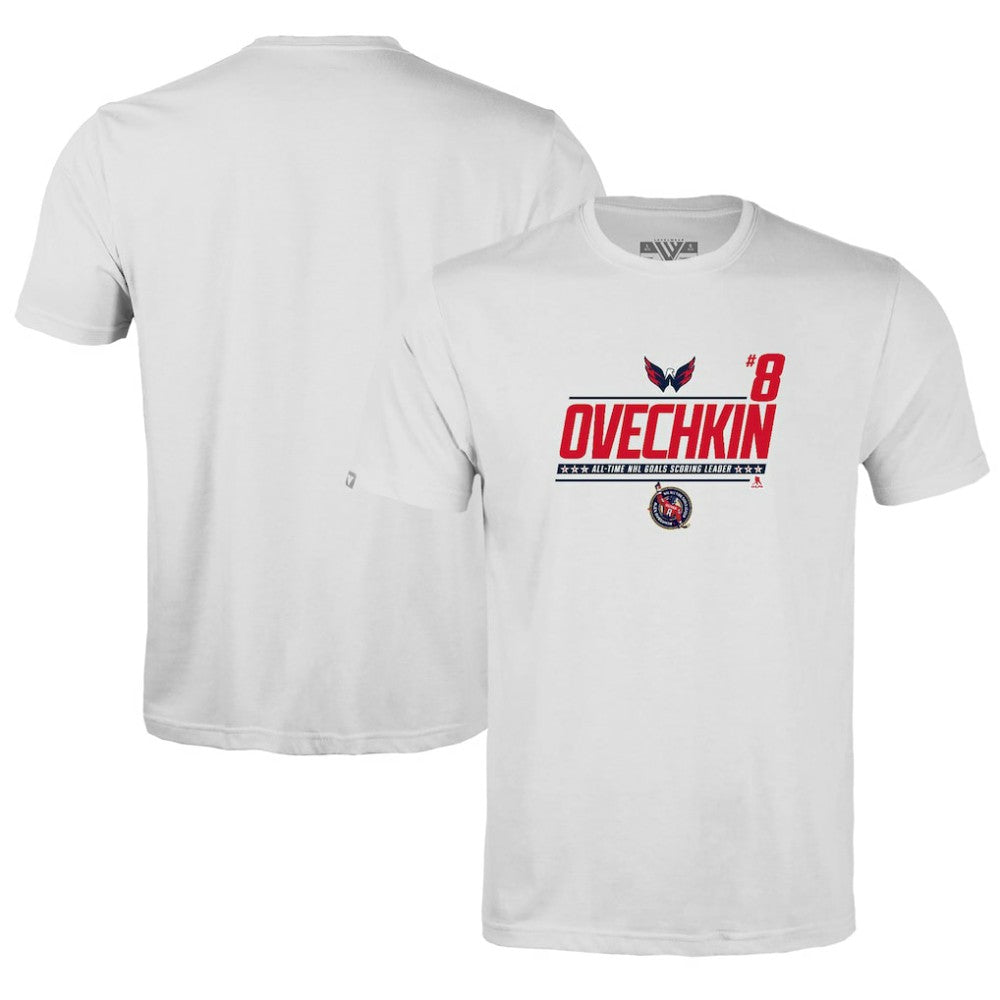 NHL Alexander Ovechkin Washington Capitals Levelwear Youth NHL All-Time Leading Goal Scorer Milestone Name & Number Little Richmond T-Shirt - White