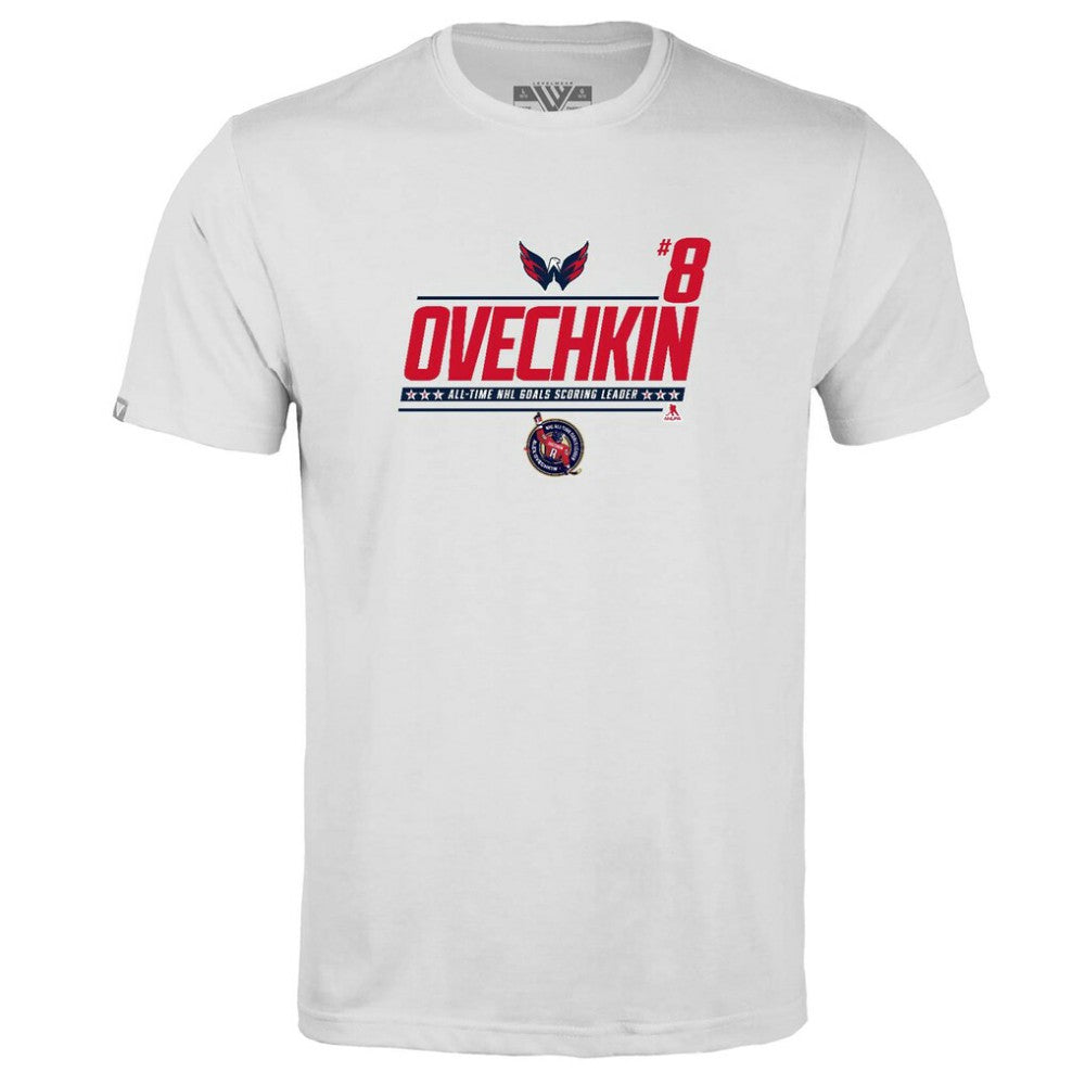 NHL Alexander Ovechkin Washington Capitals Levelwear Youth NHL All-Time Leading Goal Scorer Milestone Name & Number Little Richmond T-Shirt - White