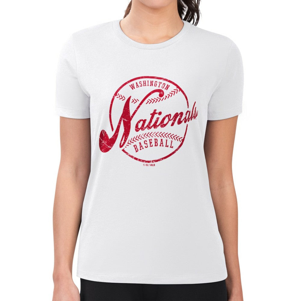 Washington Nationals G-III 4Her by Carl Banks Women's Super-Slim Fit Lightweight Distressed Baseball Team T-Shirt - White T-shirts