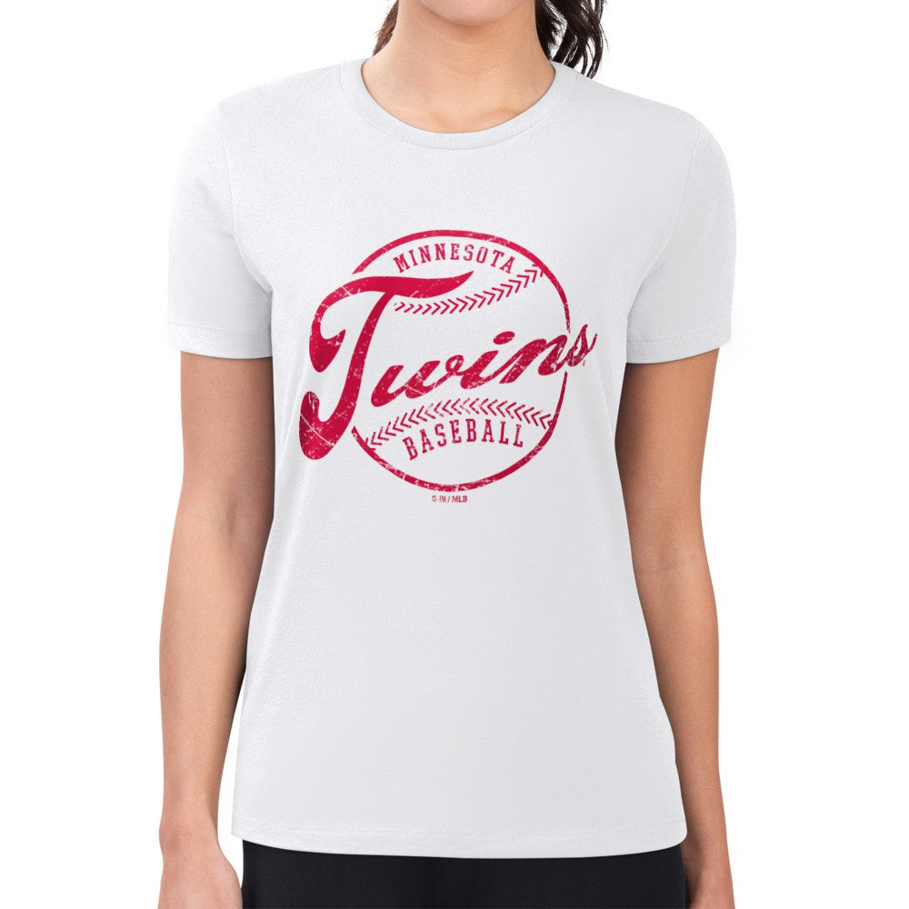 Minnesota Twins G-III 4Her by Carl Banks Women's Super-Slim Fit Lightweight Distressed Baseball Team T-Shirt - White T-shirts