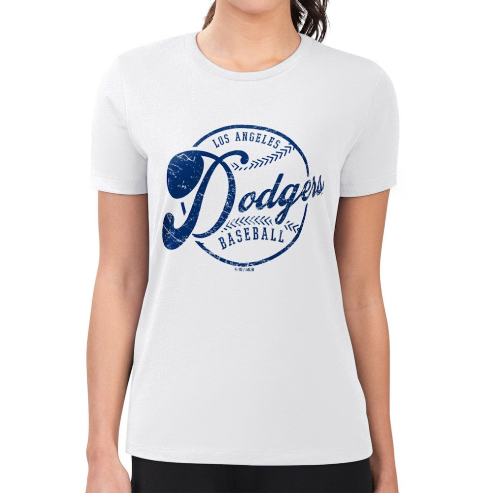 Los Angeles Dodgers G-III 4Her by Carl Banks Women's Super-Slim Fit Lightweight Distressed Baseball Team T-Shirt - White T-shirts