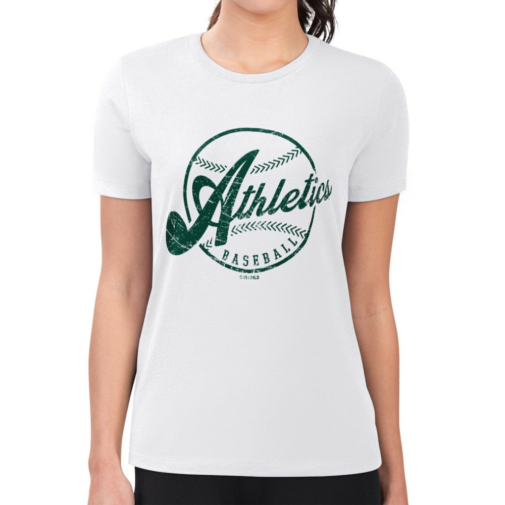 Athletics G-III 4Her by Carl Banks Women's Super-Slim Fit Lightweight Distressed Baseball Team T-Shirt - White T-shirts
