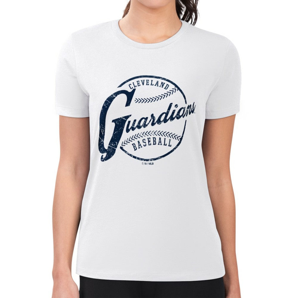 Cleveland Guardians G-III 4Her by Carl Banks Women's Super-Slim Fit Lightweight Distressed Baseball Team T-Shirt - White T-shirts
