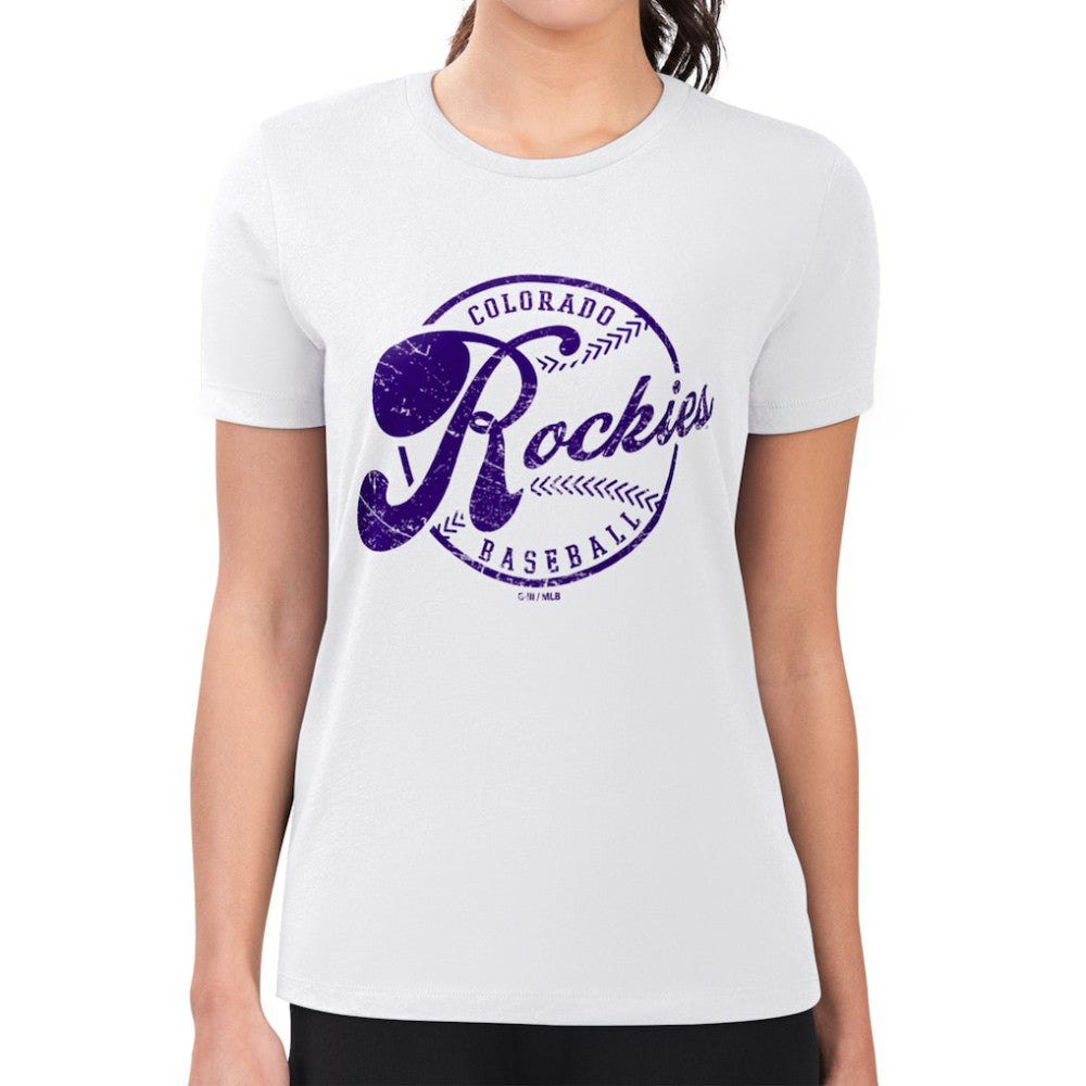 Colorado Rockies G-III 4Her by Carl Banks Women's Super-Slim Fit Lightweight Distressed Baseball Team T-Shirt - White T-shirts