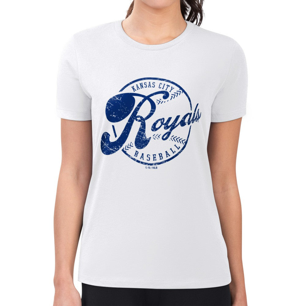 Kansas City Royals G-III 4Her by Carl Banks Women's Super-Slim Fit Lightweight Distressed Baseball Team T-Shirt - White T-shirts
