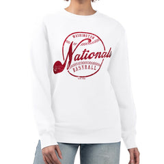 Washington Nationals G-III 4Her by Carl Banks Women's Distressed Baseball Team Fleece Pullover Sweatshirt - White Pullover