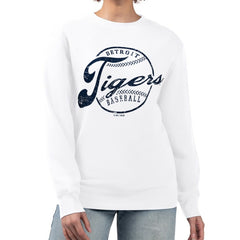 Detroit Tigers G-III 4Her by Carl Banks Women's Distressed Baseball Team Fleece Pullover Sweatshirt - White Pullover