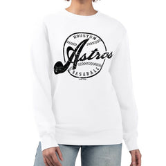 Houston Astros G-III 4Her by Carl Banks Women's Distressed Baseball Team Fleece Pullover Sweatshirt - White Pullover