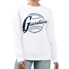 Cleveland Guardians G-III 4Her by Carl Banks Women's Distressed Baseball Team Fleece Pullover Sweatshirt - White Pullover
