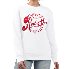 Boston Red Sox G-III 4Her by Carl Banks Women's Distressed Baseball Team Fleece Pullover Sweatshirt - White Pullover