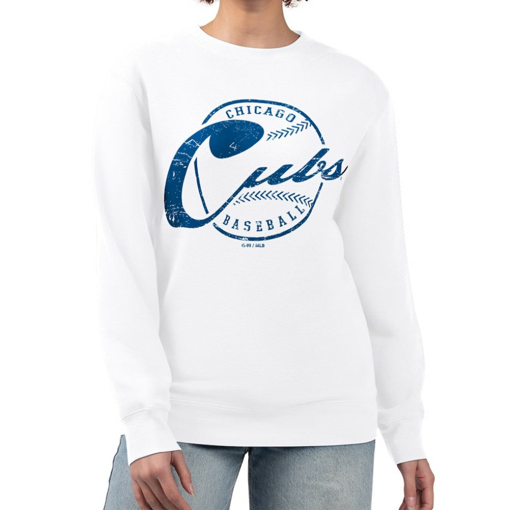 Chicago Cubs G-III 4Her by Carl Banks Women's Distressed Baseball Team Fleece Pullover Sweatshirt - White Pullover
