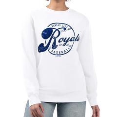 Kansas City Royals G-III 4Her by Carl Banks Women's Distressed Baseball Team Fleece Pullover Sweatshirt - White Pullover
