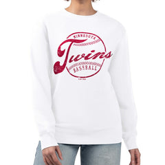 Minnesota Twins G-III 4Her by Carl Banks Women's Distressed Baseball Team Fleece Pullover Sweatshirt - White Pullover