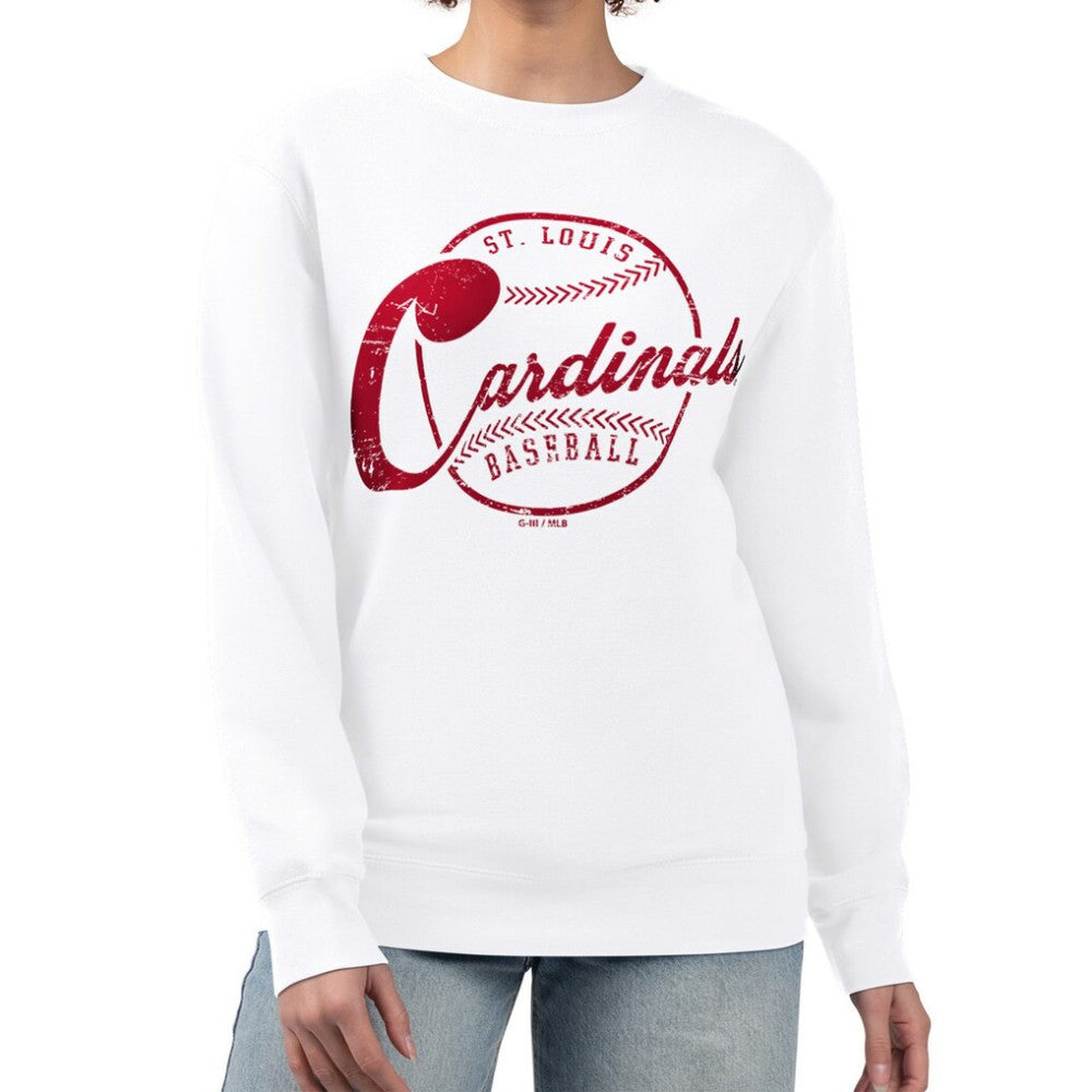 St. Louis Cardinals G-III 4Her by Carl Banks Women's Distressed Baseball Team Fleece Pullover Sweatshirt - White Pullover