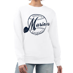 Seattle Mariners G-III 4Her by Carl Banks Women's Distressed Baseball Team Fleece Pullover Sweatshirt - White Pullover