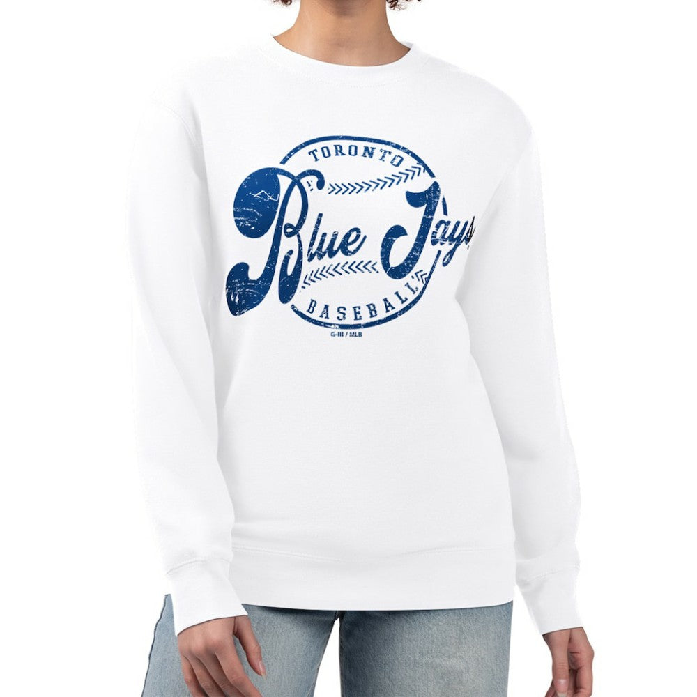 Toronto Blue Jays G-III 4Her by Carl Banks Women's Distressed Baseball Team Fleece Pullover Sweatshirt - White Pullover