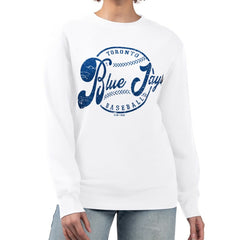 Toronto Blue Jays G-III 4Her by Carl Banks Women's Distressed Baseball Team Fleece Pullover Sweatshirt - White Pullover