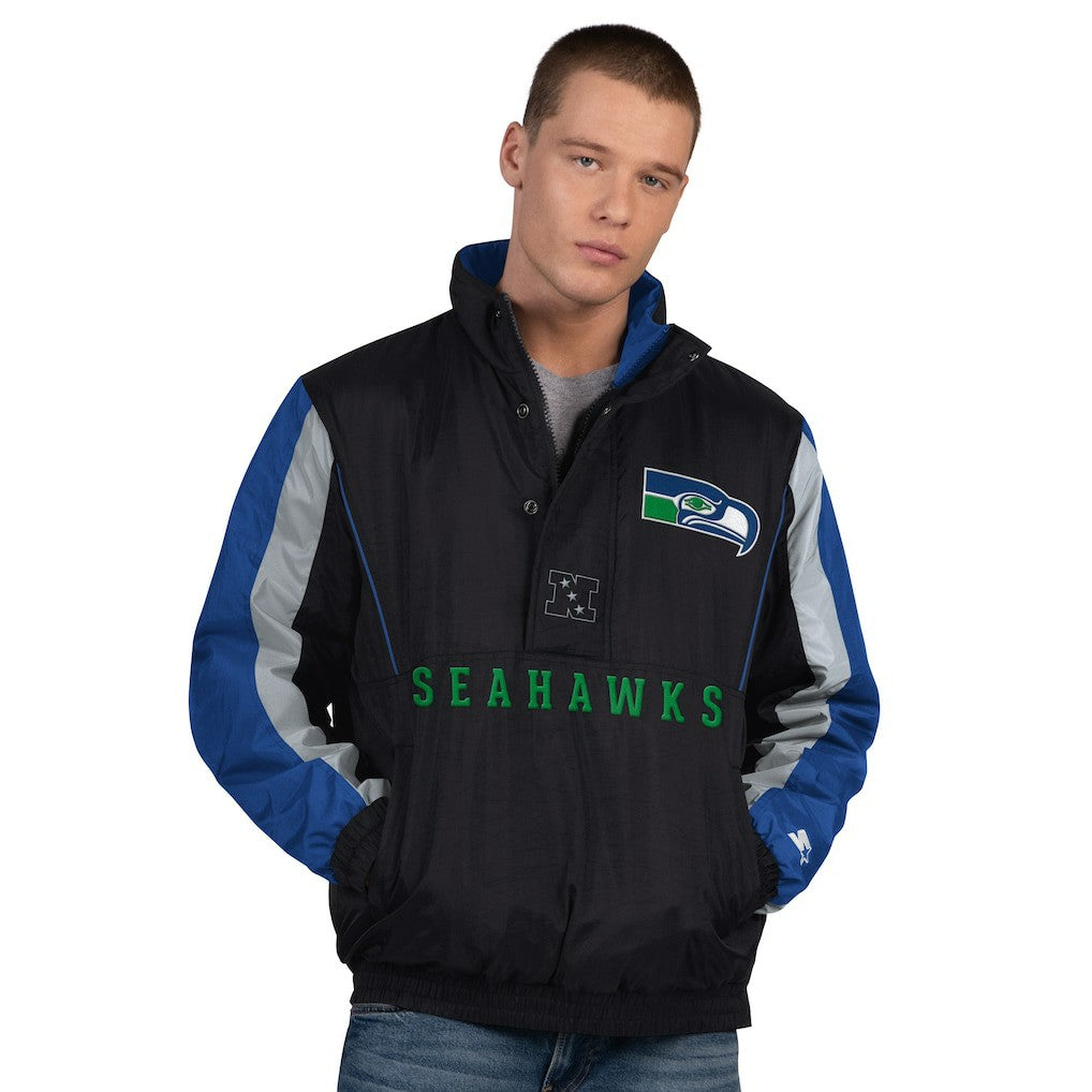 Seattle Seahawks Starter Thursday Night Gridiron Vintage Logo Half-Zip Jacket Black