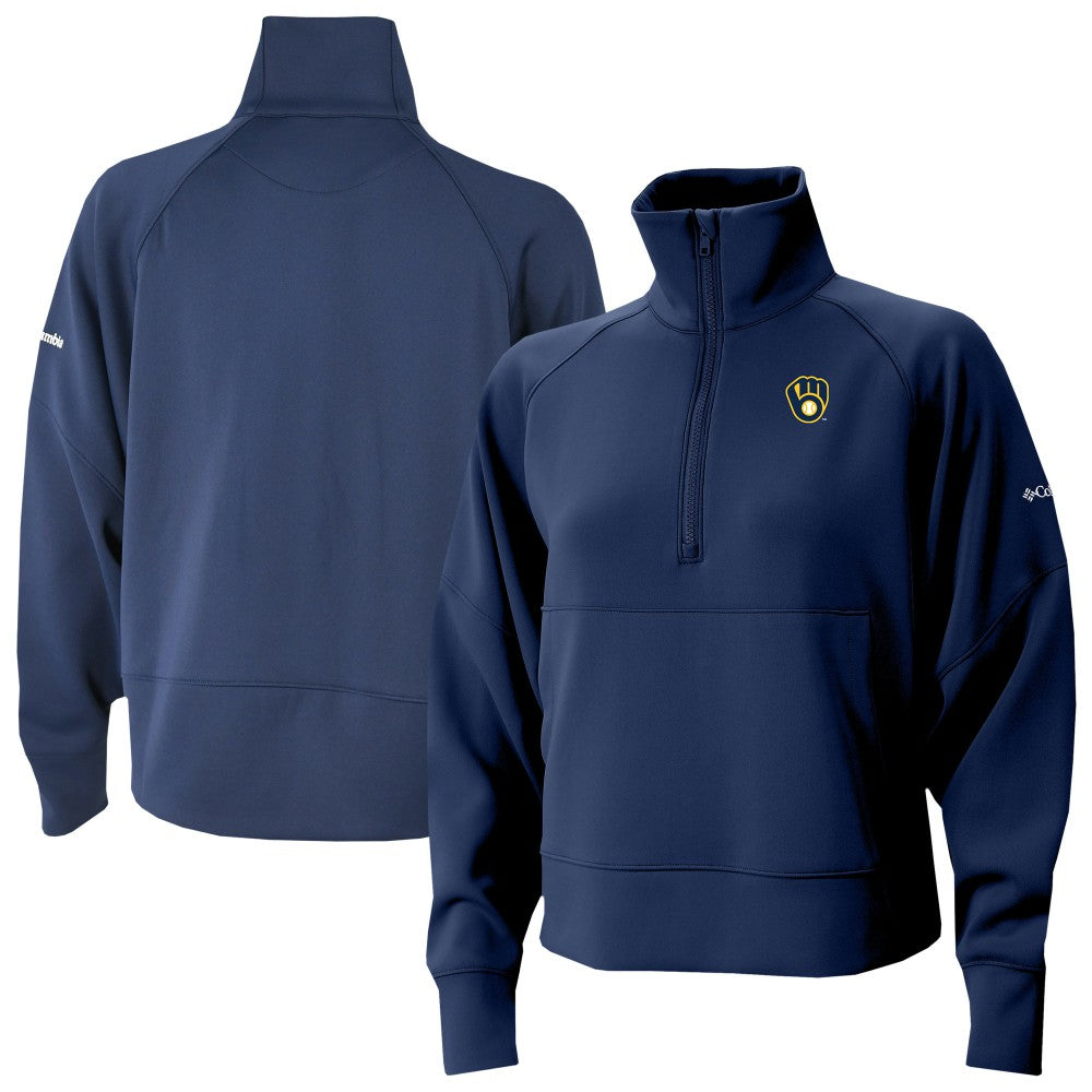 Milwaukee Brewers Columbia Women's Wickhams Hills Raglan Omni-Wick Quarter-Zip Pullover - Navy Pullover