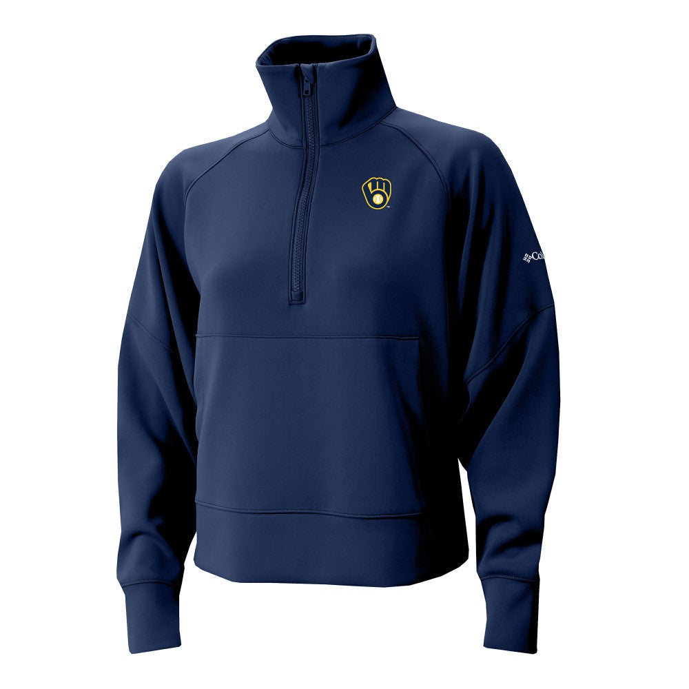 Milwaukee Brewers Columbia Women's Wickhams Hills Raglan Omni-Wick Quarter-Zip Pullover - Navy Pullover