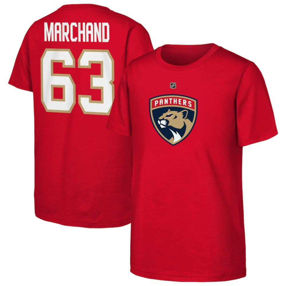 NHL Brad Marchand Florida Panthers Youth Player Name & Number T-Shirt - Red