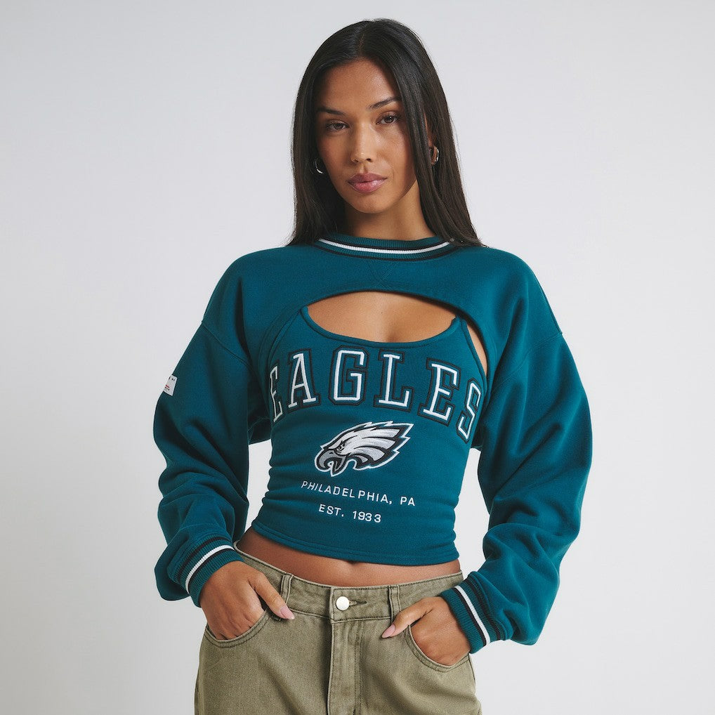 Philadelphia Eagles Off Season Women's Fleece Shrug Cami Midnight Green