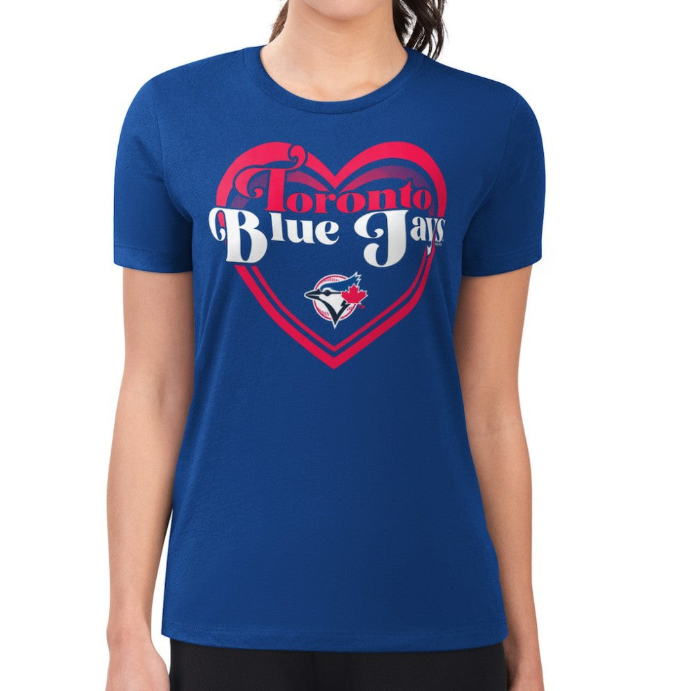 Toronto Blue Jays G-III 4Her by Carl Banks Women's Super-Slim Fit Lightweight Double Heart T-Shirt - Royal T-shirts