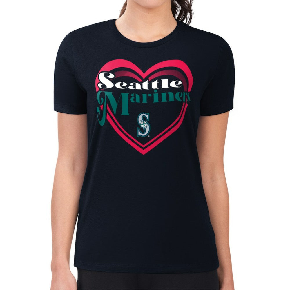 Seattle Mariners G-III 4Her by Carl Banks Women's Super-Slim Fit Lightweight Double Heart T-Shirt - Navy T-shirts